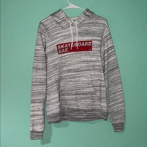 Oversized Gray Striped Crewneck Hoodie with Red Chest Logo size S - Custom Made
